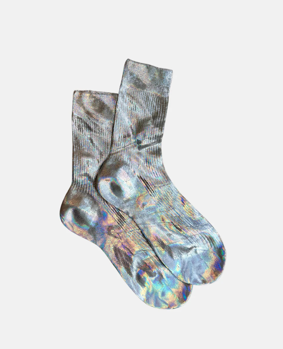 One ribbed laminated- silk socks
