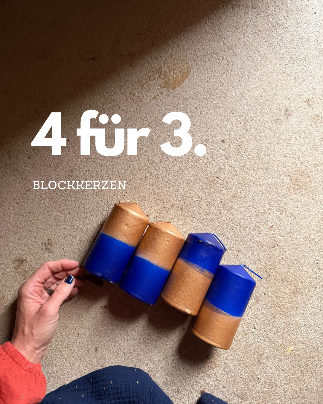 4 Blockkerzen zum Preis von 3 - tiefblau und gold