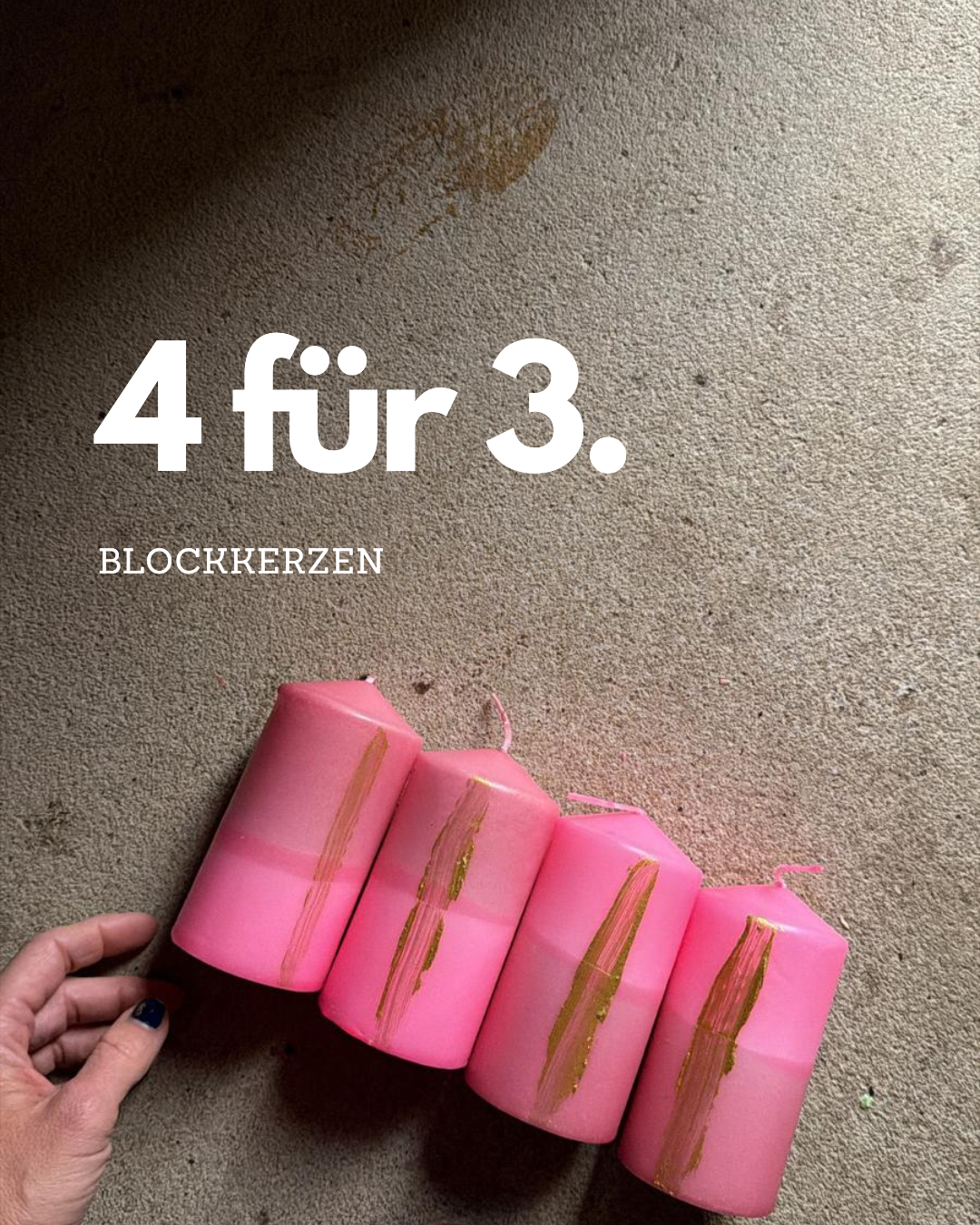 4 Blockkerzen zum Preis von 3 -pink & rosa mit gold