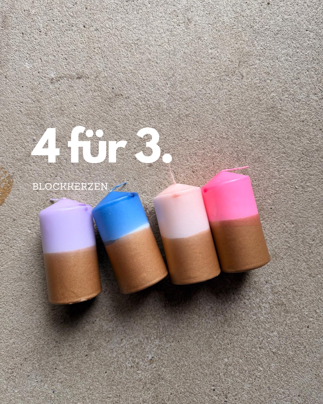 4 Blockkerzen zum Preis von 3 - Pastell & Gold