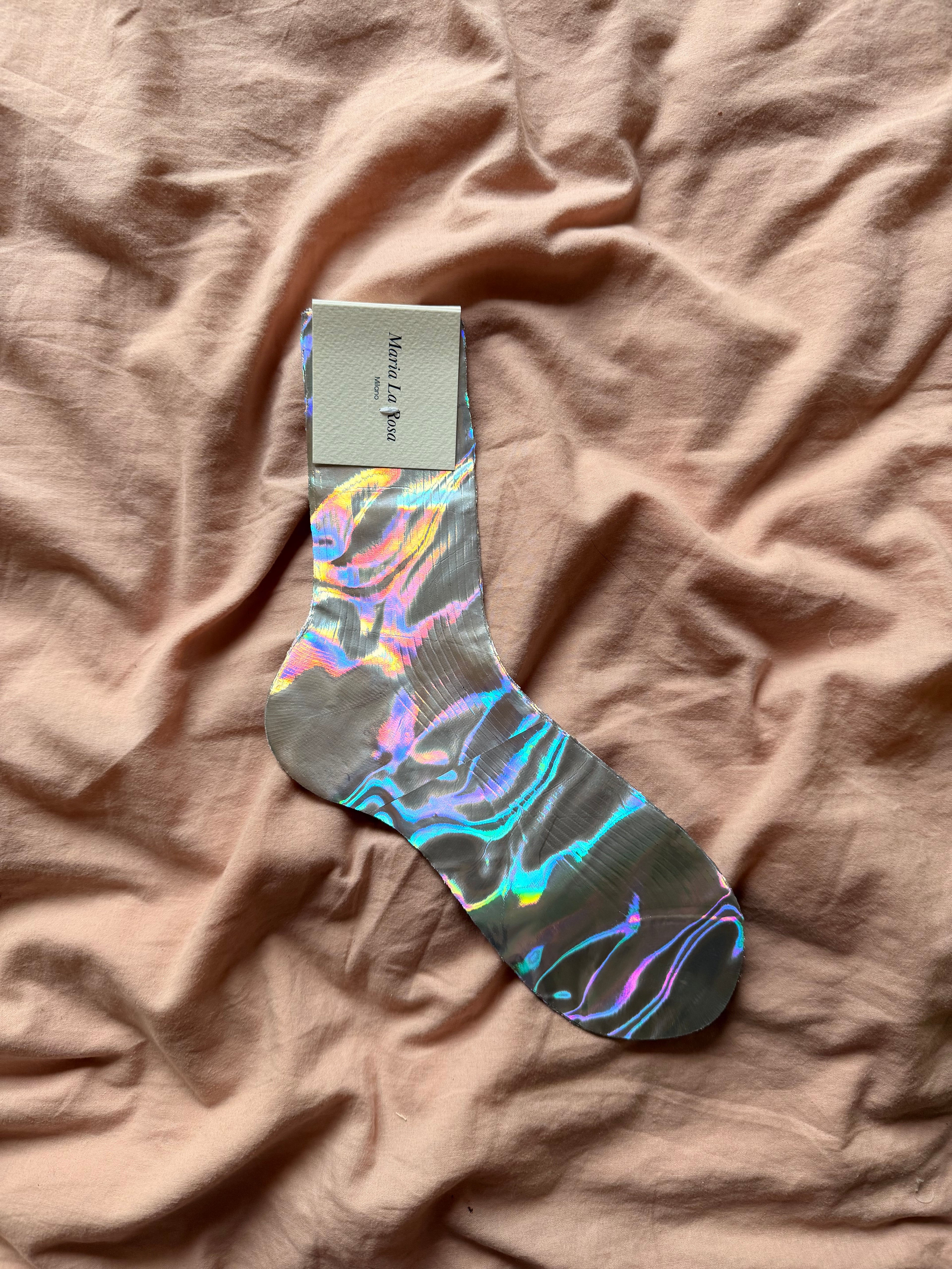 One ribbed laminated- silk socks