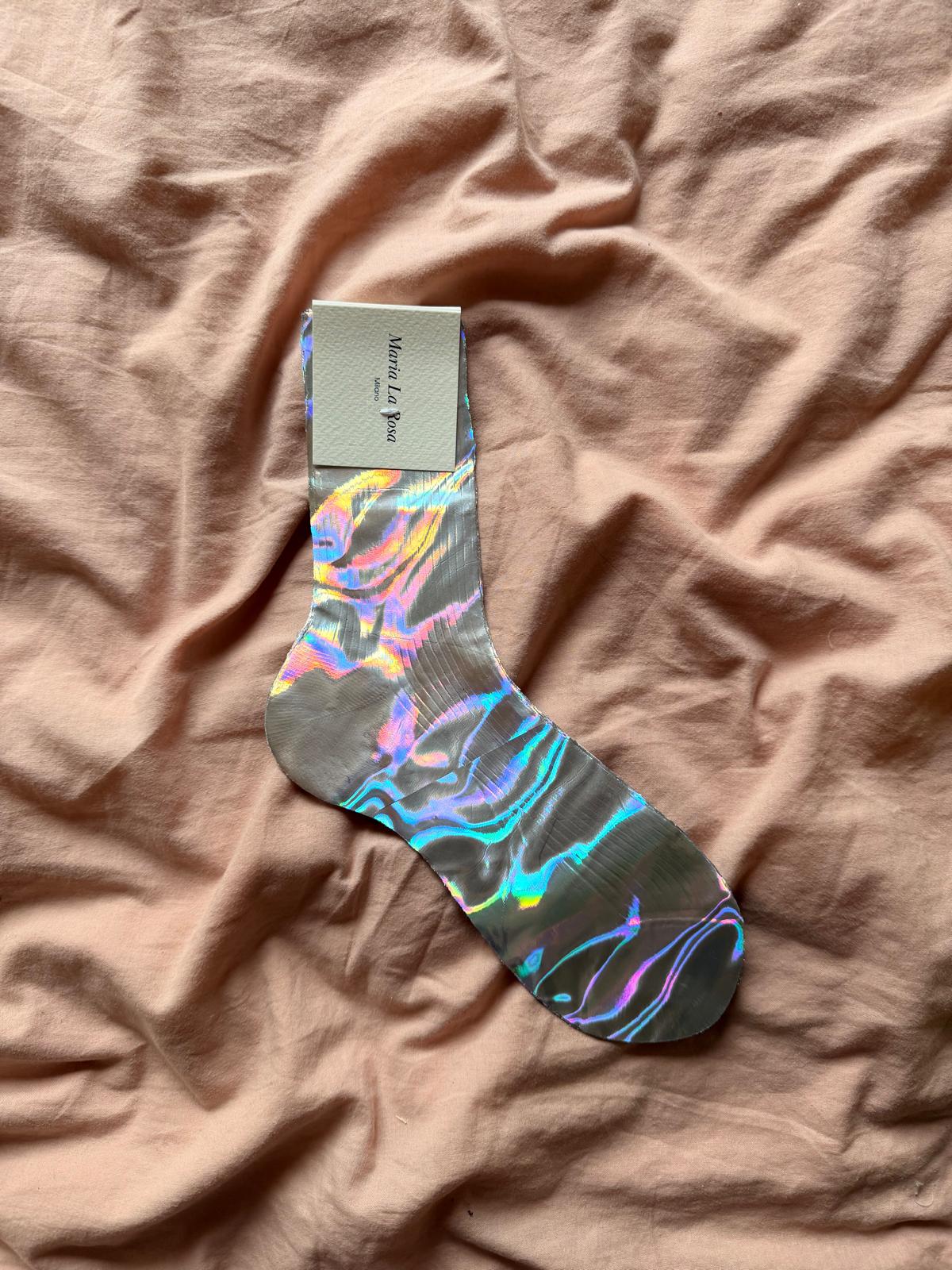 One ribbed laminated- silk socks - Frau Gold