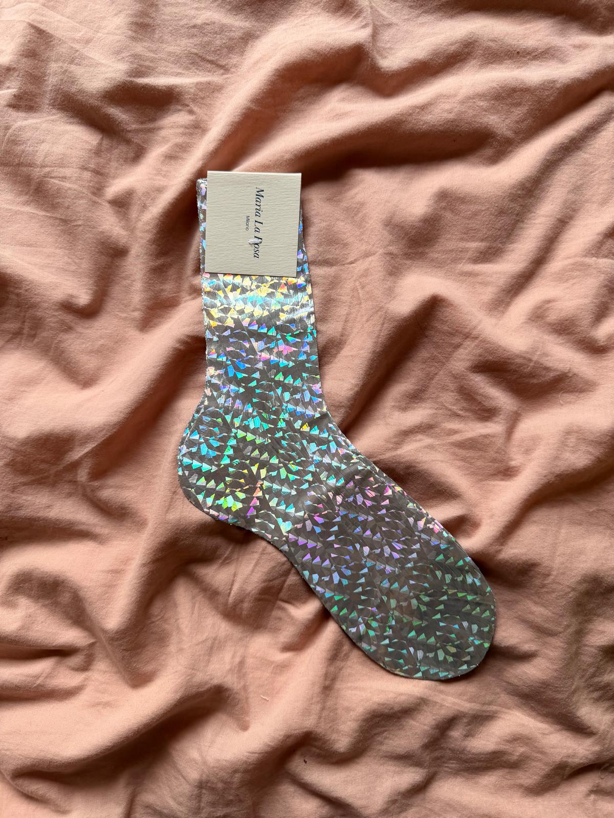 One ribbed laminated- silk socks