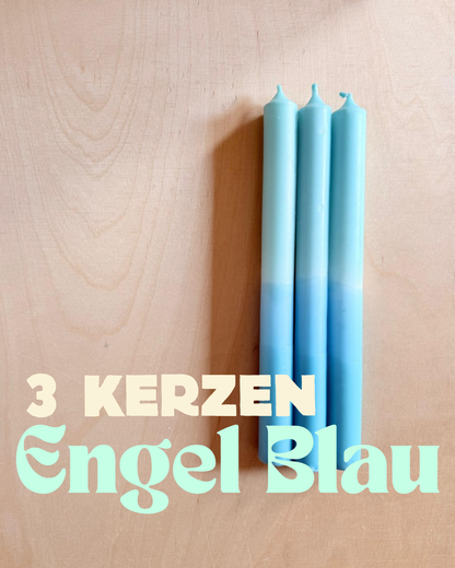 Drei klassische Tafelkerzen – Engel Blau