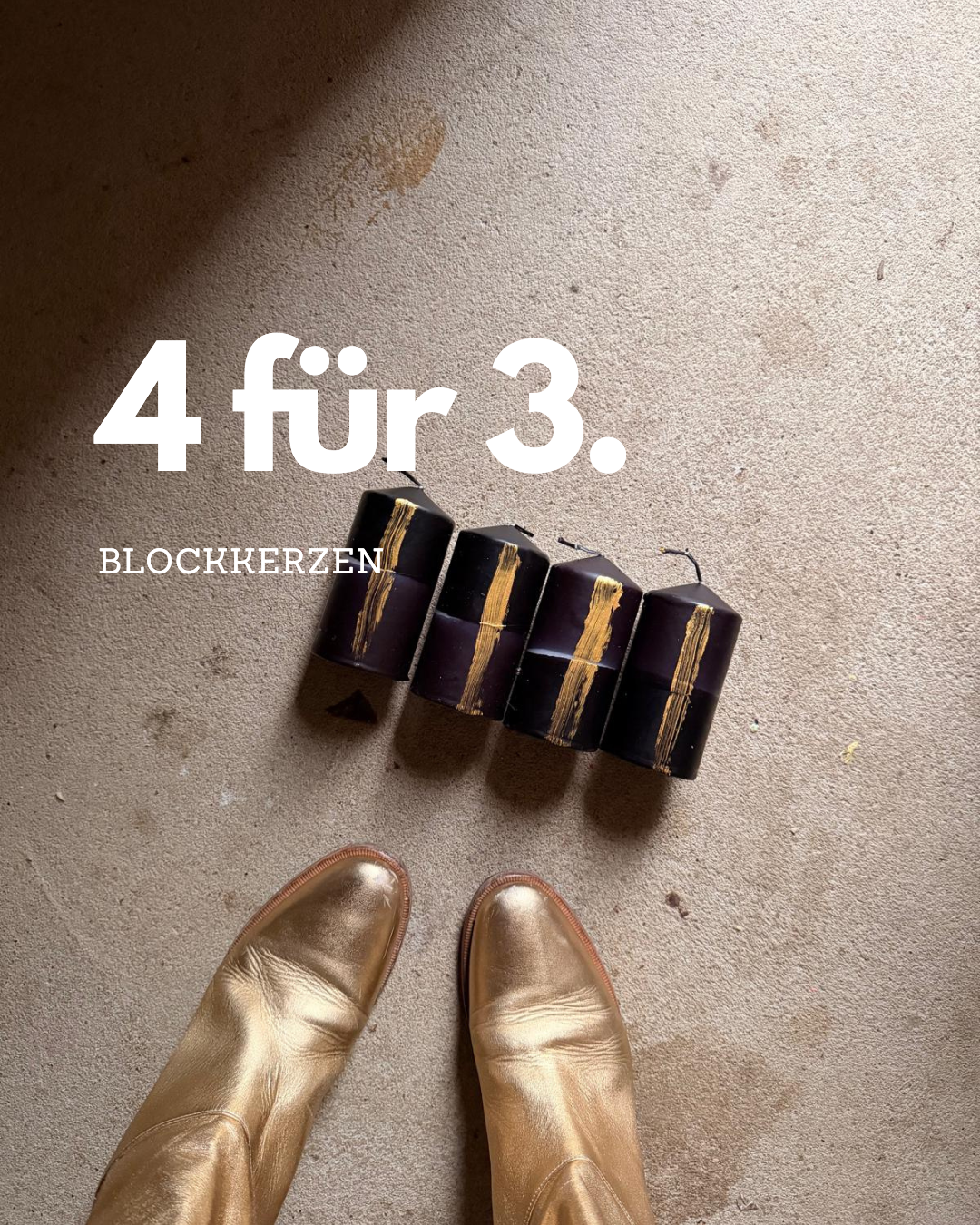 4 Blockkerzen zum Preis von 3 - schwarz und gold
