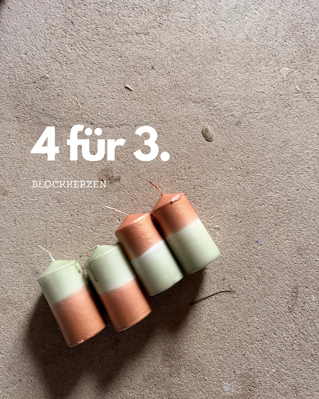 4 Blockkerzen zum Preis von 3 - Salbei &amp; Gold