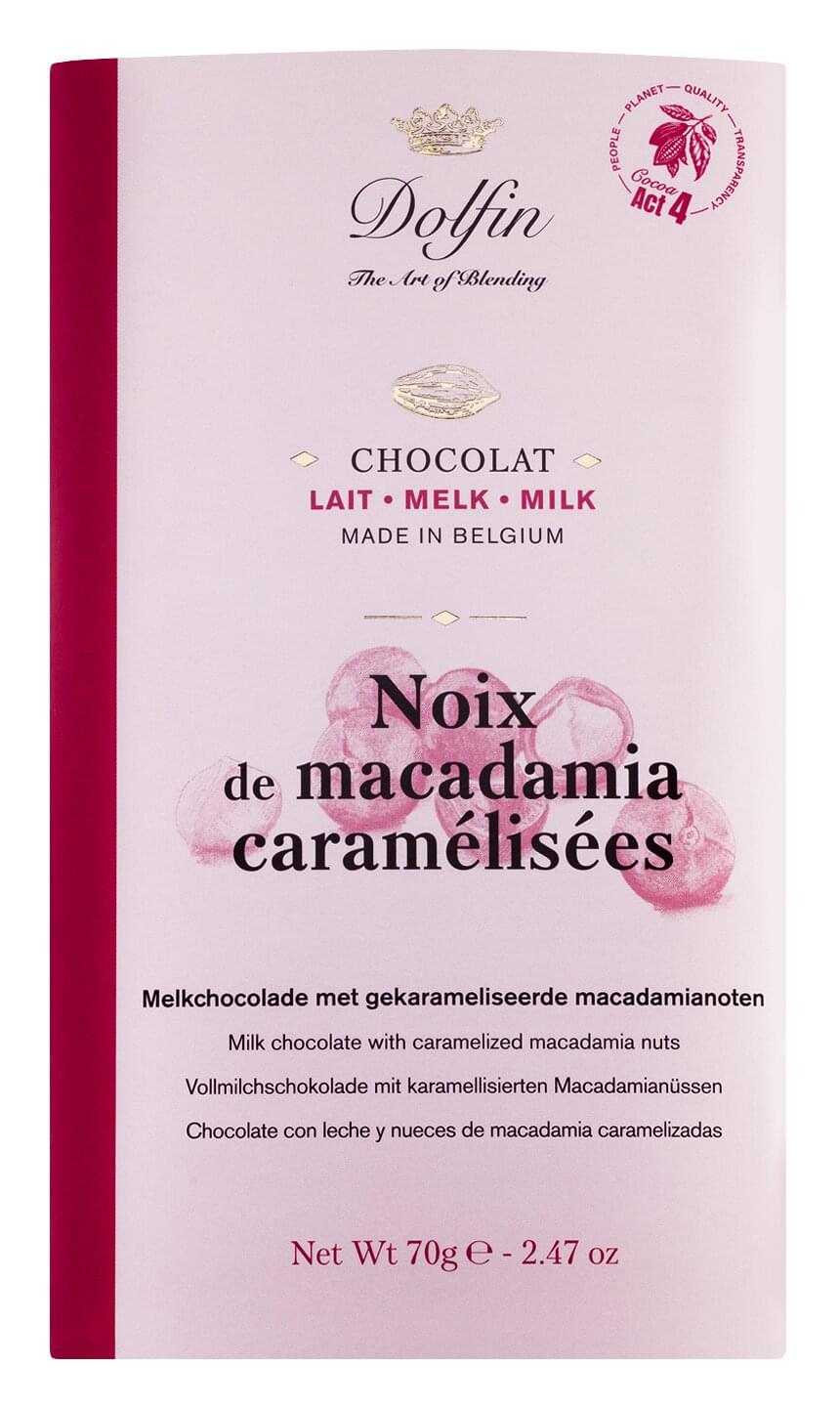 Belgische Vollmilchschokolade mit karamellisierter Macadamia